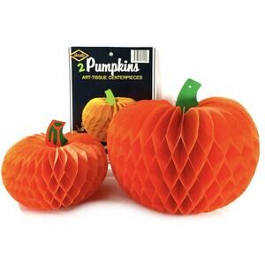 Vintage 1979 Beistle Honeycomb Tissue Pumpkins Halloween Centerpieces Set of 2
